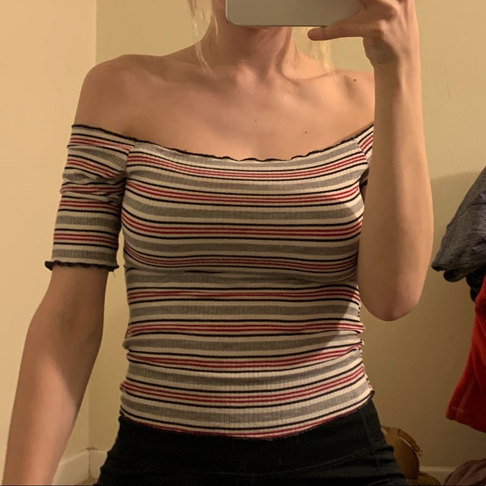 red stripped crop top